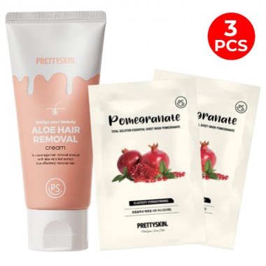 PRETTY SKIN Aloe Hair Removal Cream 100Ml Free 3pc Mask Sheets Pomegranate